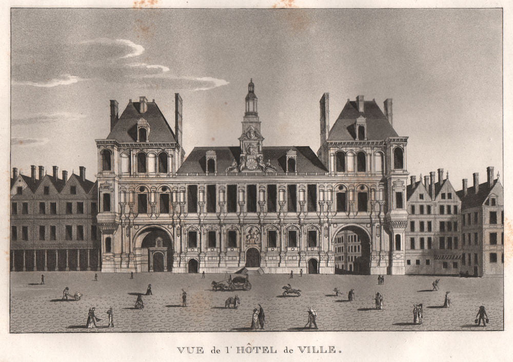 PARIS. Hôtel de Ville. Aquatint 1808 old antique vintage print picture